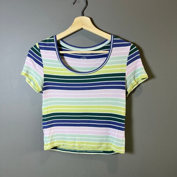 American Eagle Retro Style Baby Doll Striped Fitted Tee T Shirt Size S - Picture 1 of 4